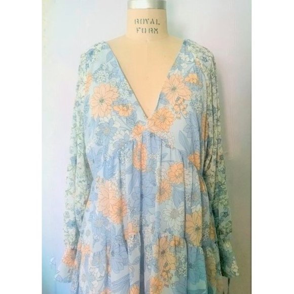 J. CREW BLUE PEACH FLORAL CHIFFON BABYDOLL SWING DRESS 10 NWT - Picture 7 of 13